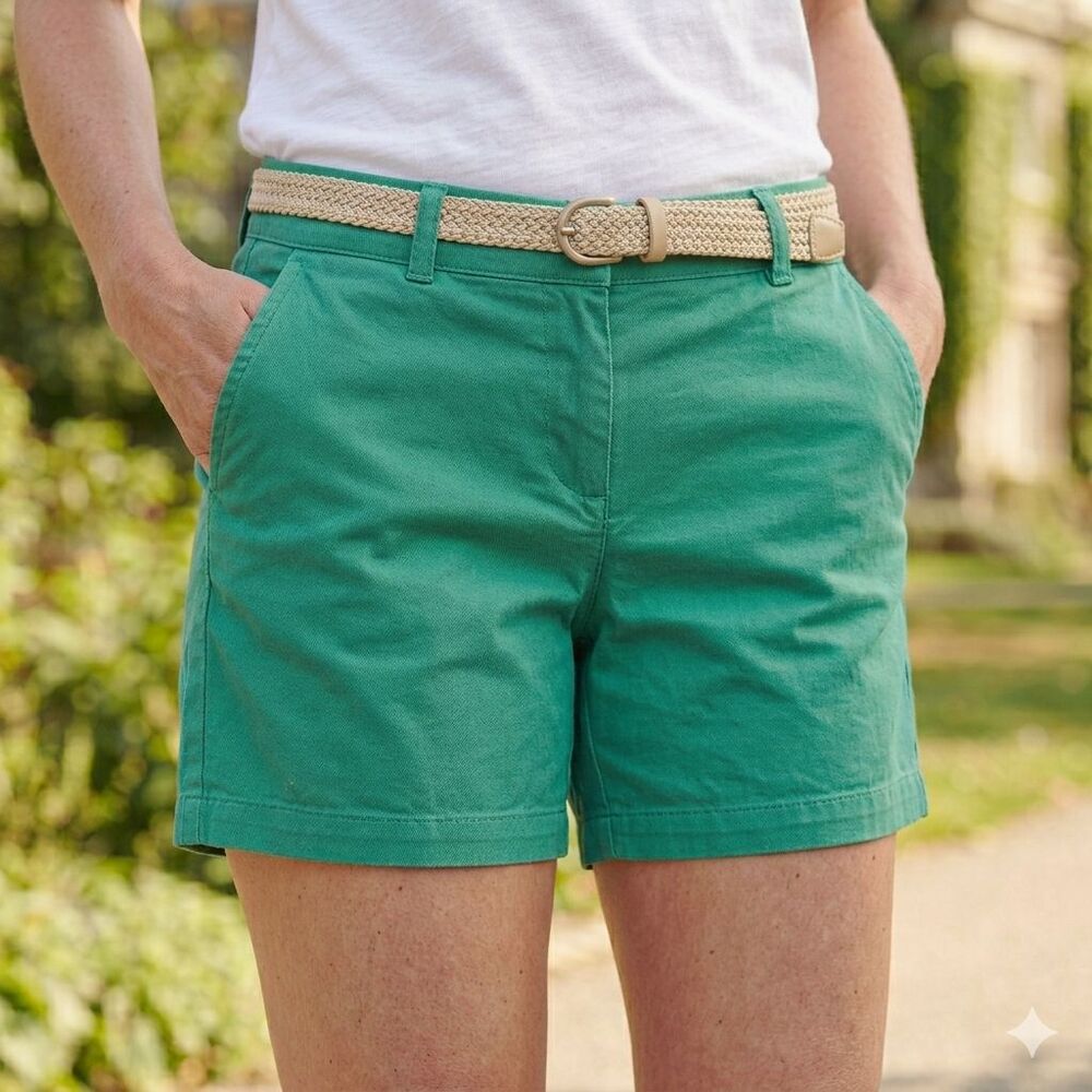 Sandro Chino Shorts Womens 14 Green 5" inch Inseam Flat Front Twill Preppy